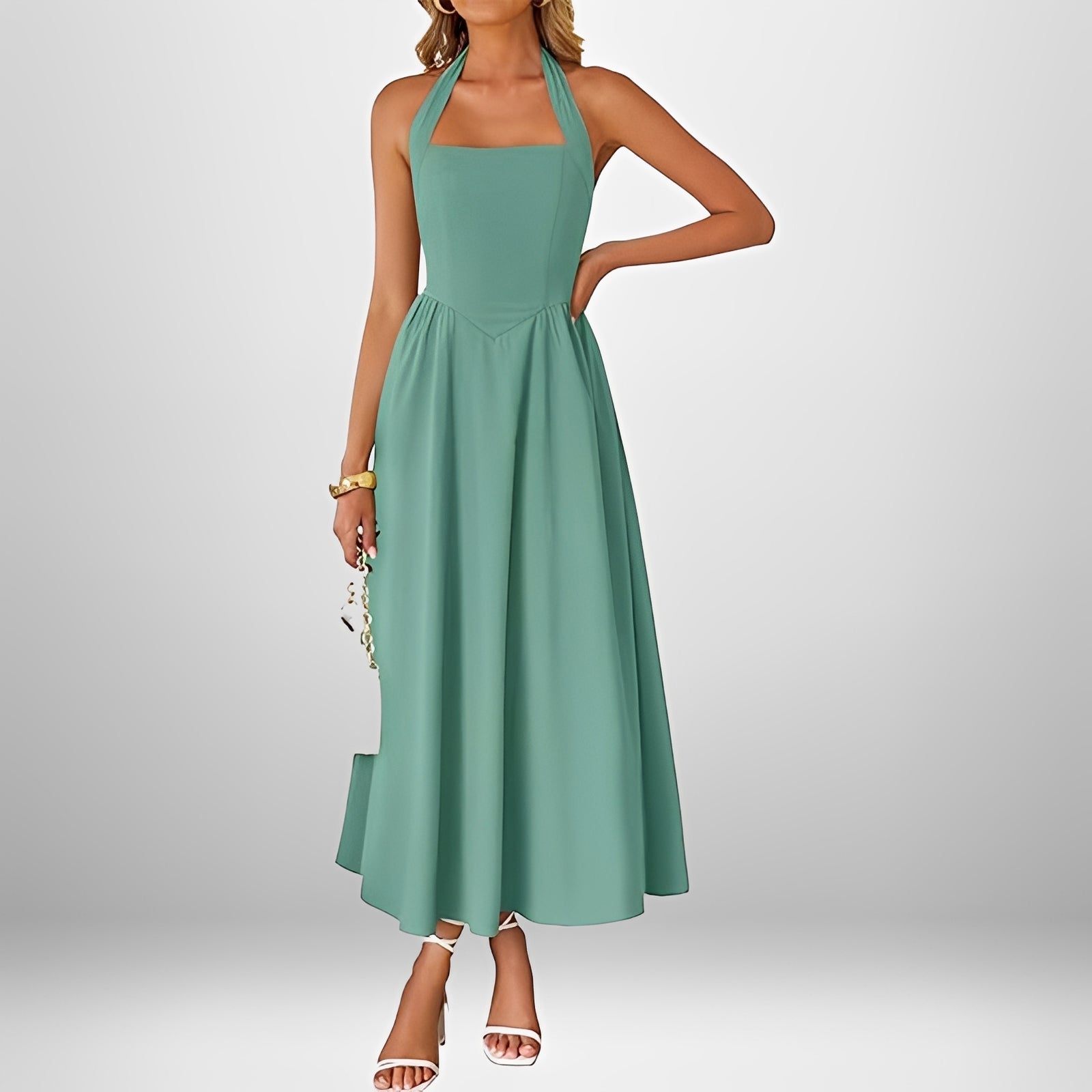 Joanna - Elegancka Sukienka Midi z Halterem