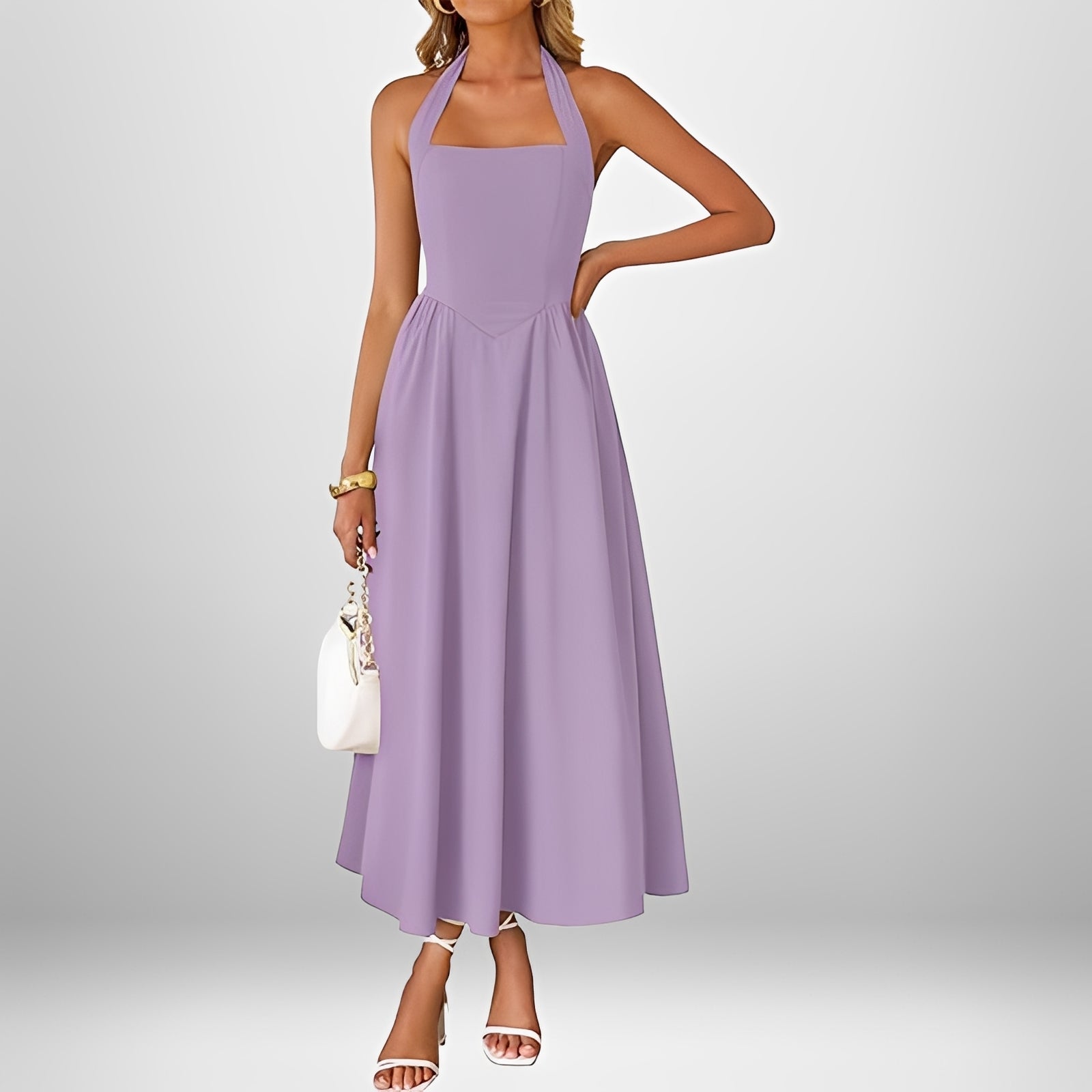 Joanna - Elegancka Sukienka Midi z Halterem