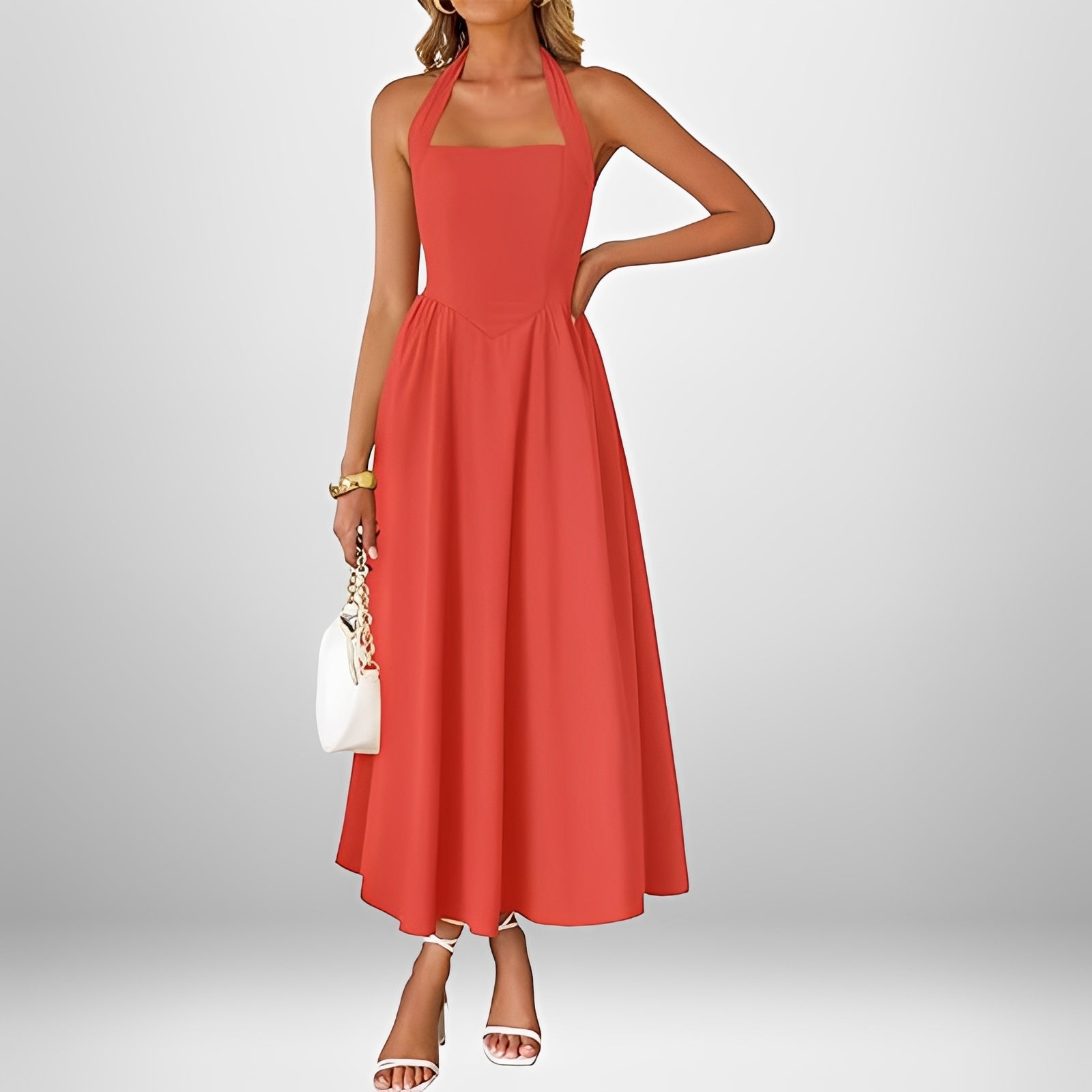 Joanna - Elegancka Sukienka Midi z Halterem
