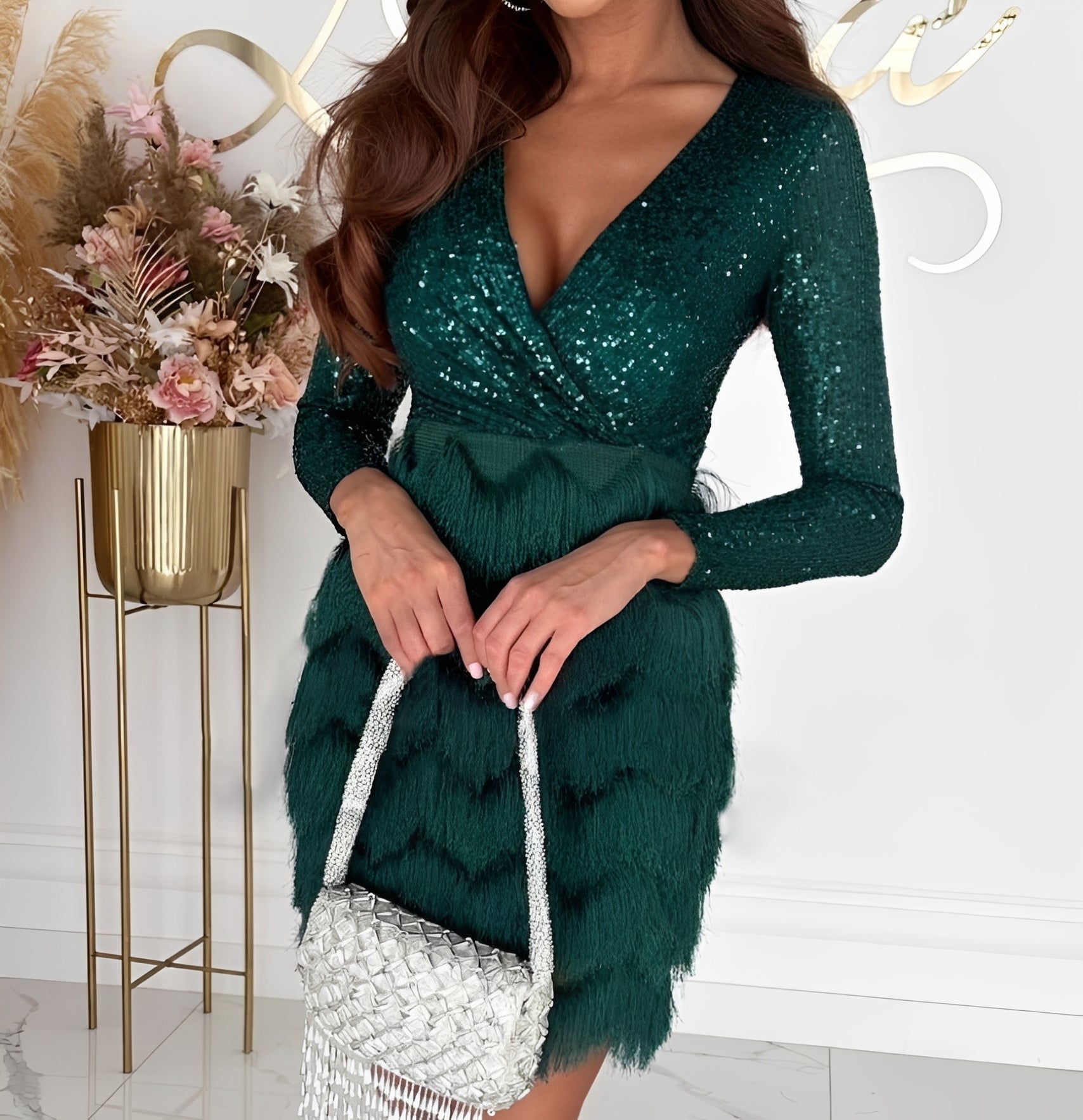 Isabelle - Elegancka Błyszcząca Sukienka Mini