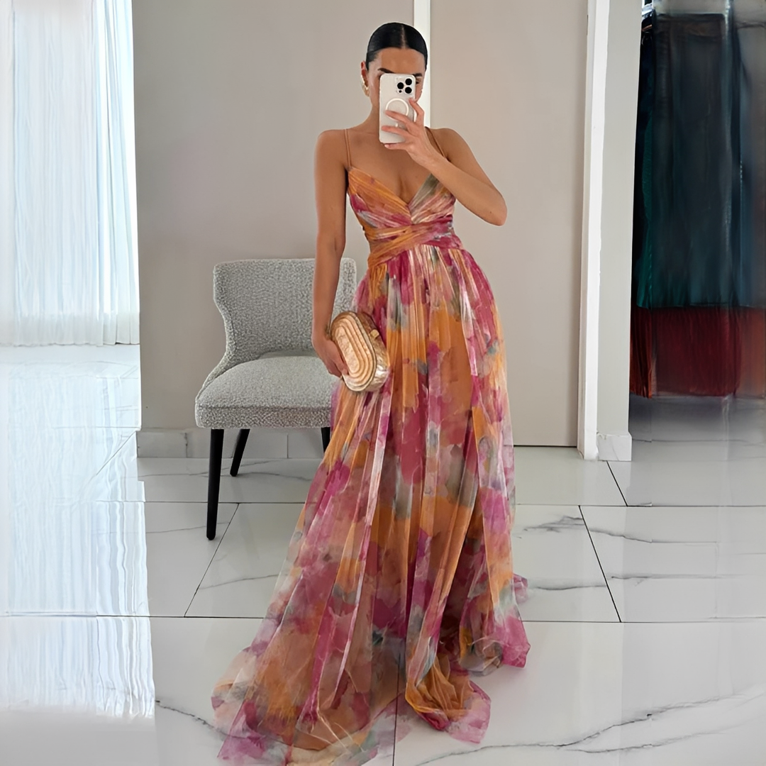 Darrisha - Stylowa Sukienka Maxi z Krzyżowym Pasem