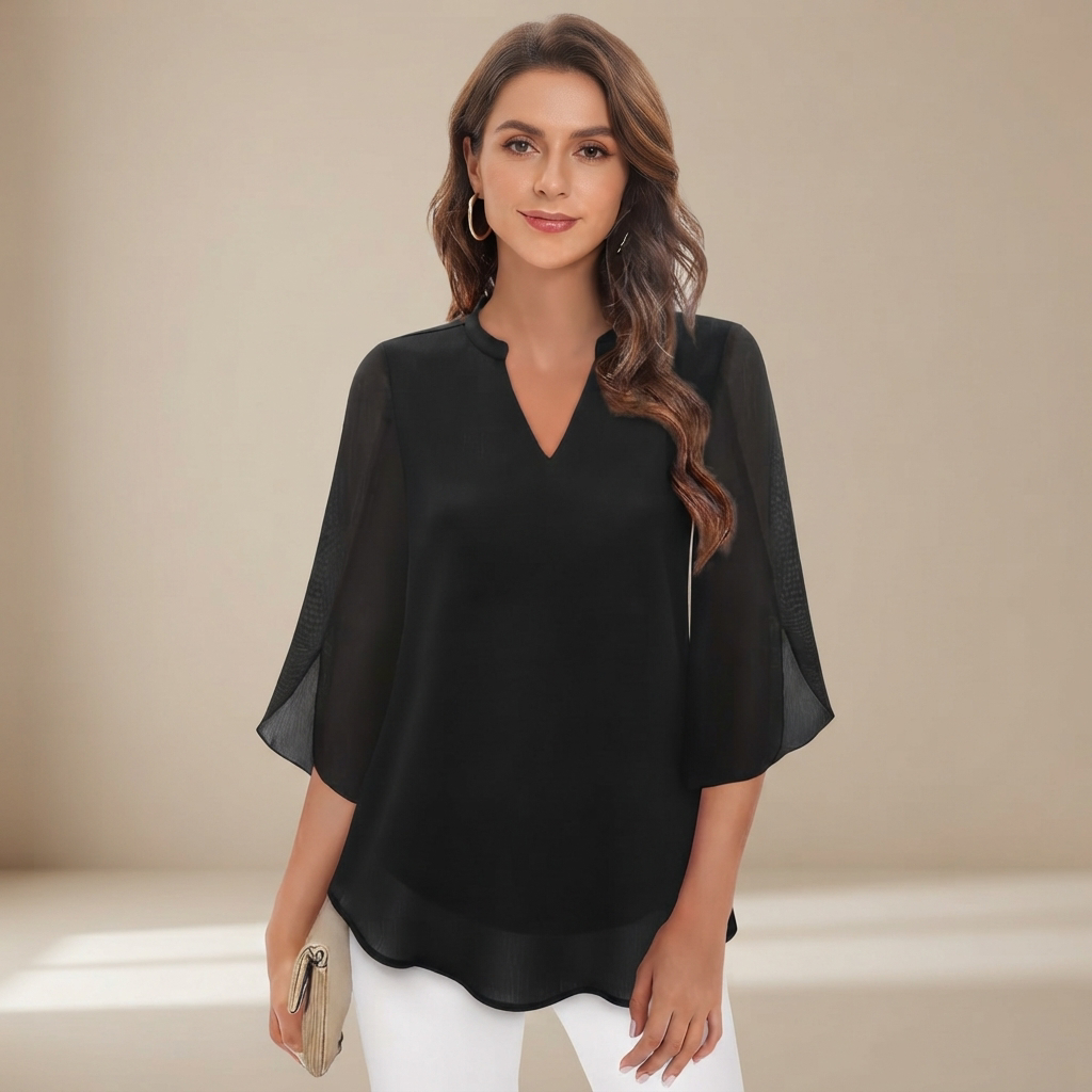Arsine - Elegancka luźna bluzka z dekoltem w szpic