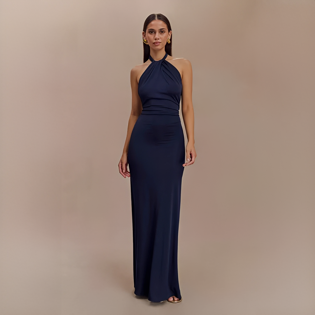 Jianna - Elegancka długa sukienka z wiązaniem przy szyi