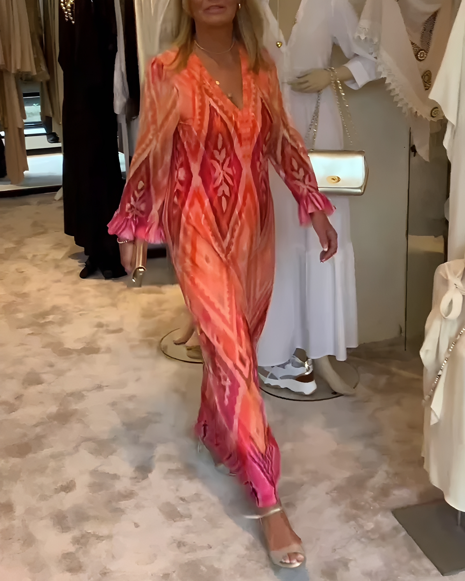 Glynnis - Stylowa Maxi Sukienka z Długim Rękawem