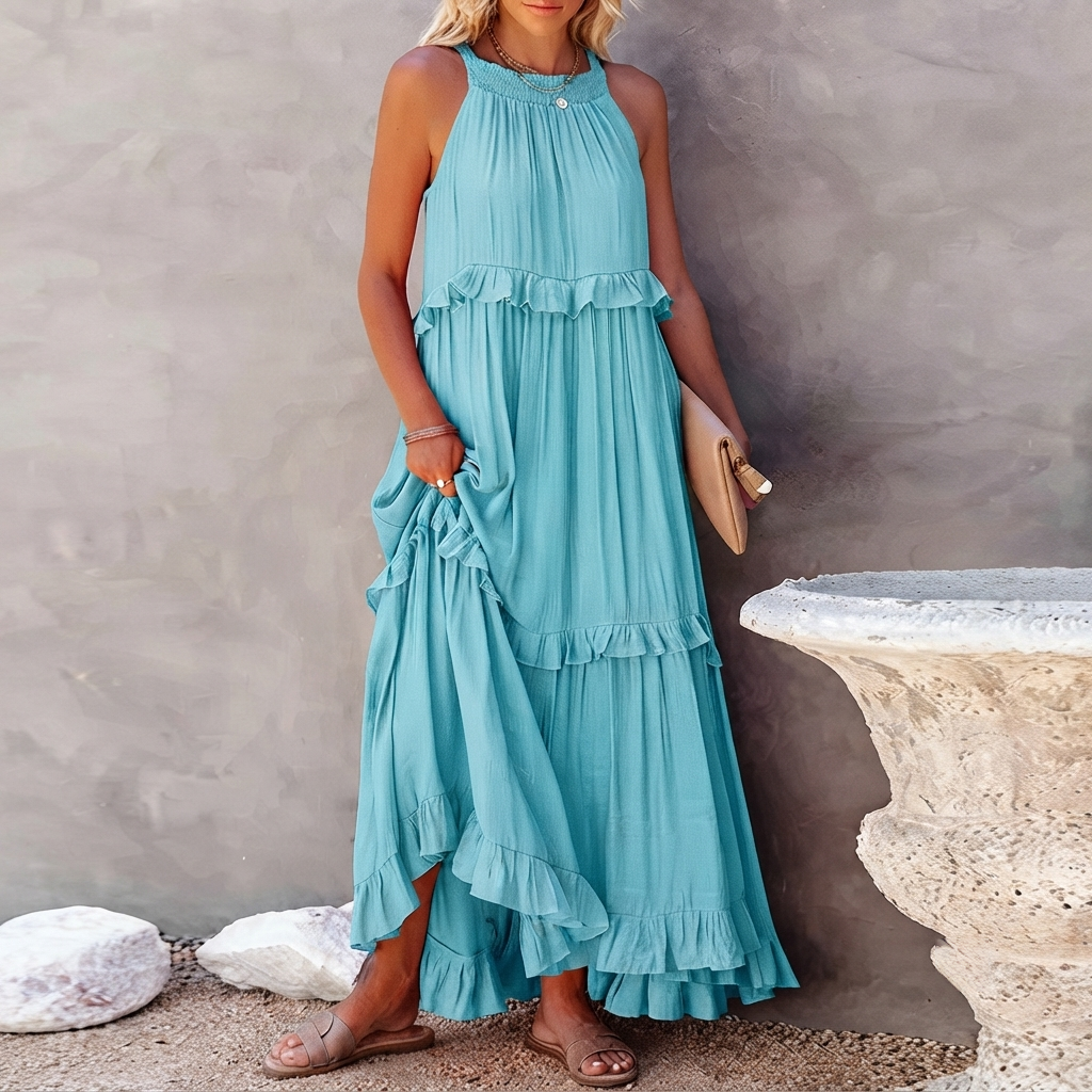 Vessa - Elegancka Maxi Sukienka z Falbanami