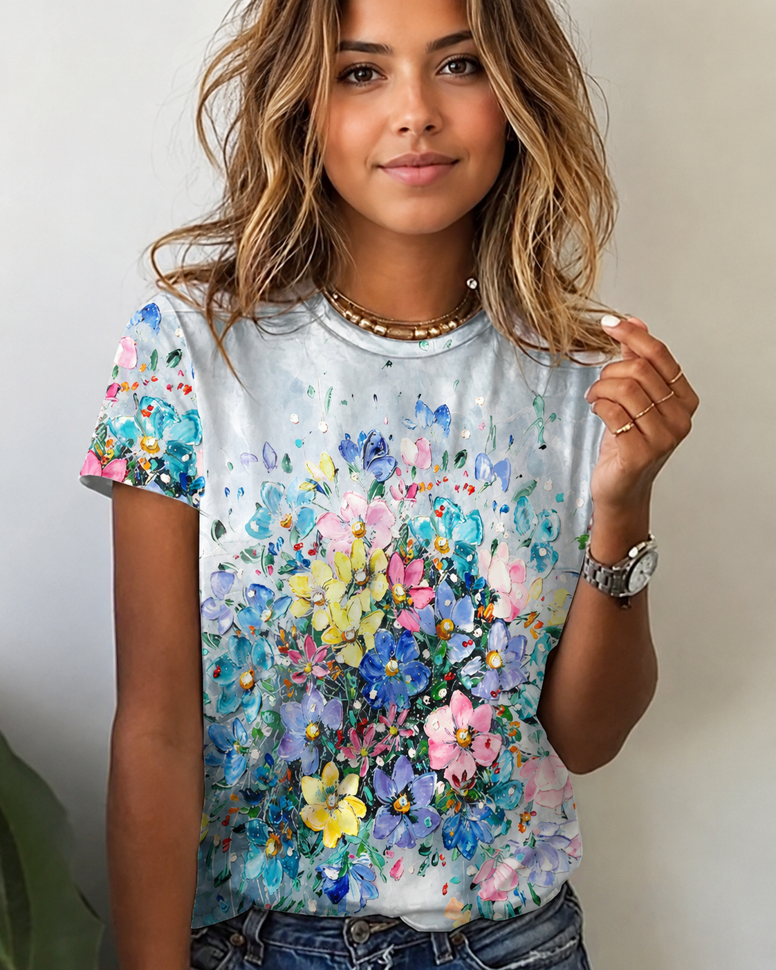Rajanece - T-shirt z Nowoczesnym Okrągłym Dekoltem