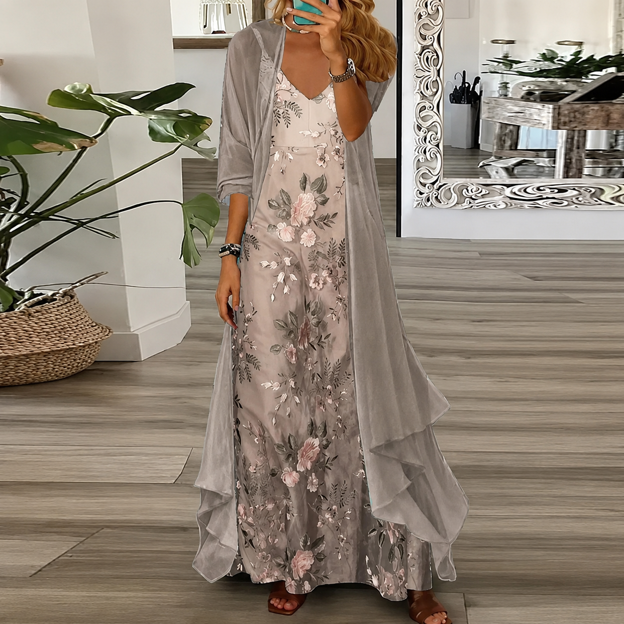 Derivia - Stylowy Dwuczęściowy Maxi Suknia