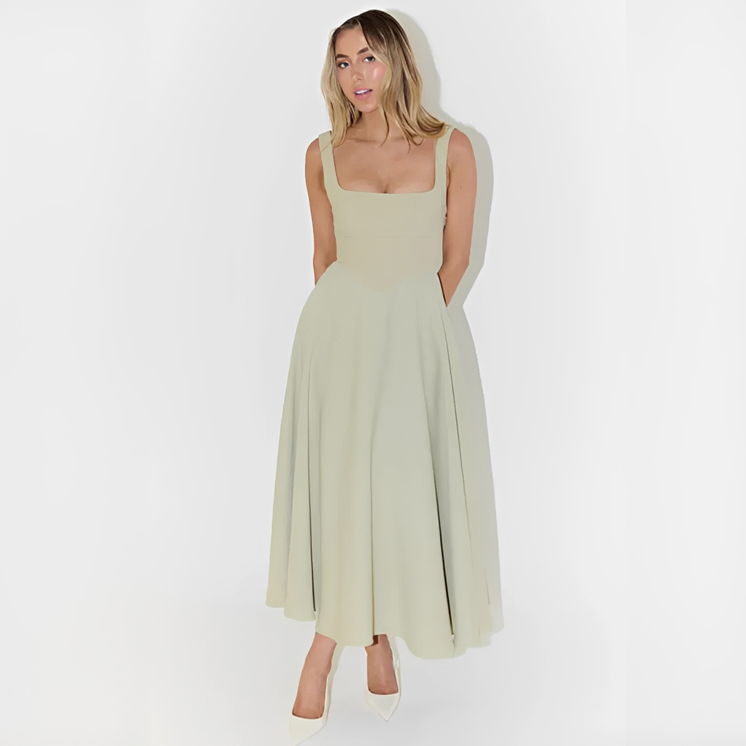 Yarabelle - Elegancka Midi Sukienka na Ramiączkach