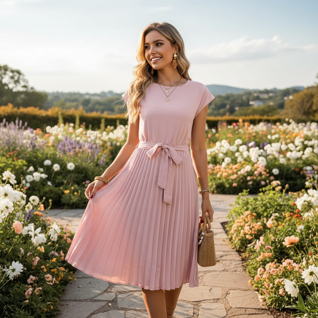 Jelica - Elegancka Plisowana Sukienka Midi