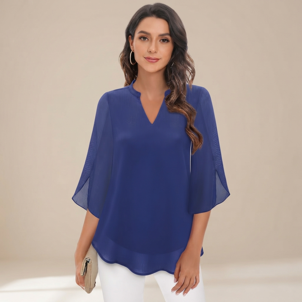 Arsine - Elegancka luźna bluzka z dekoltem w szpic
