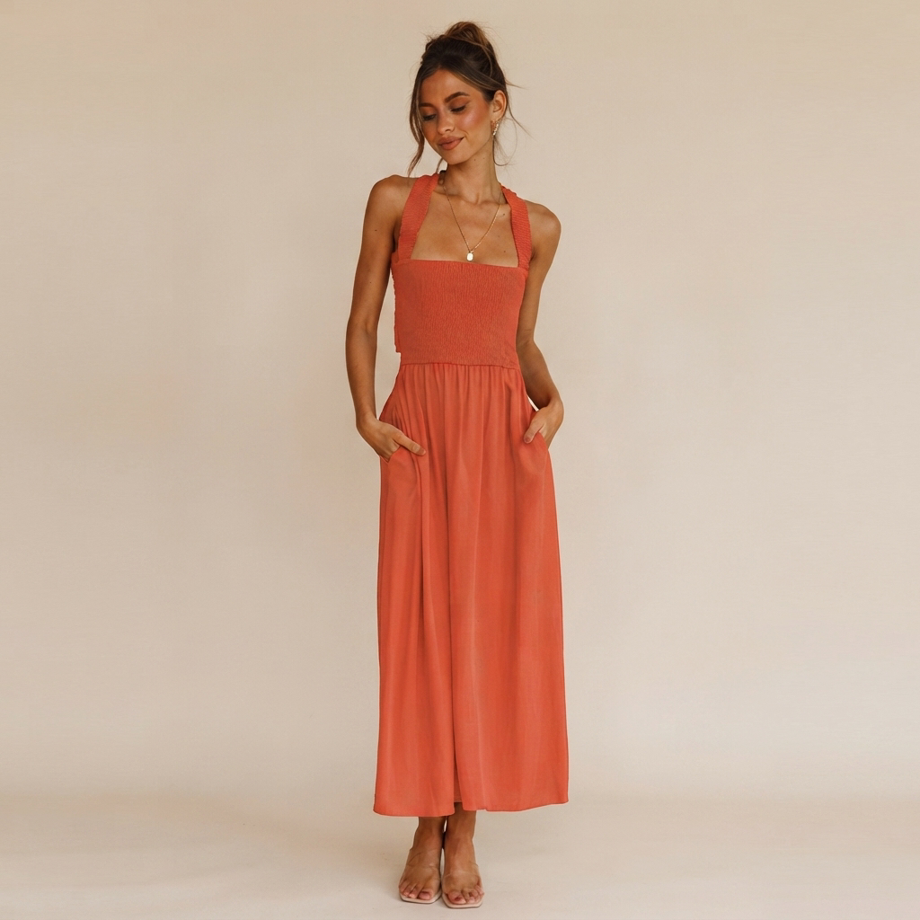 Lena - Modna sukienka midi z kwadratowym dekoltem