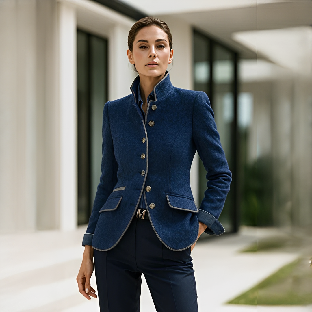 Valerie - Elegancki Kardigan z Wysokim Kołnierzem