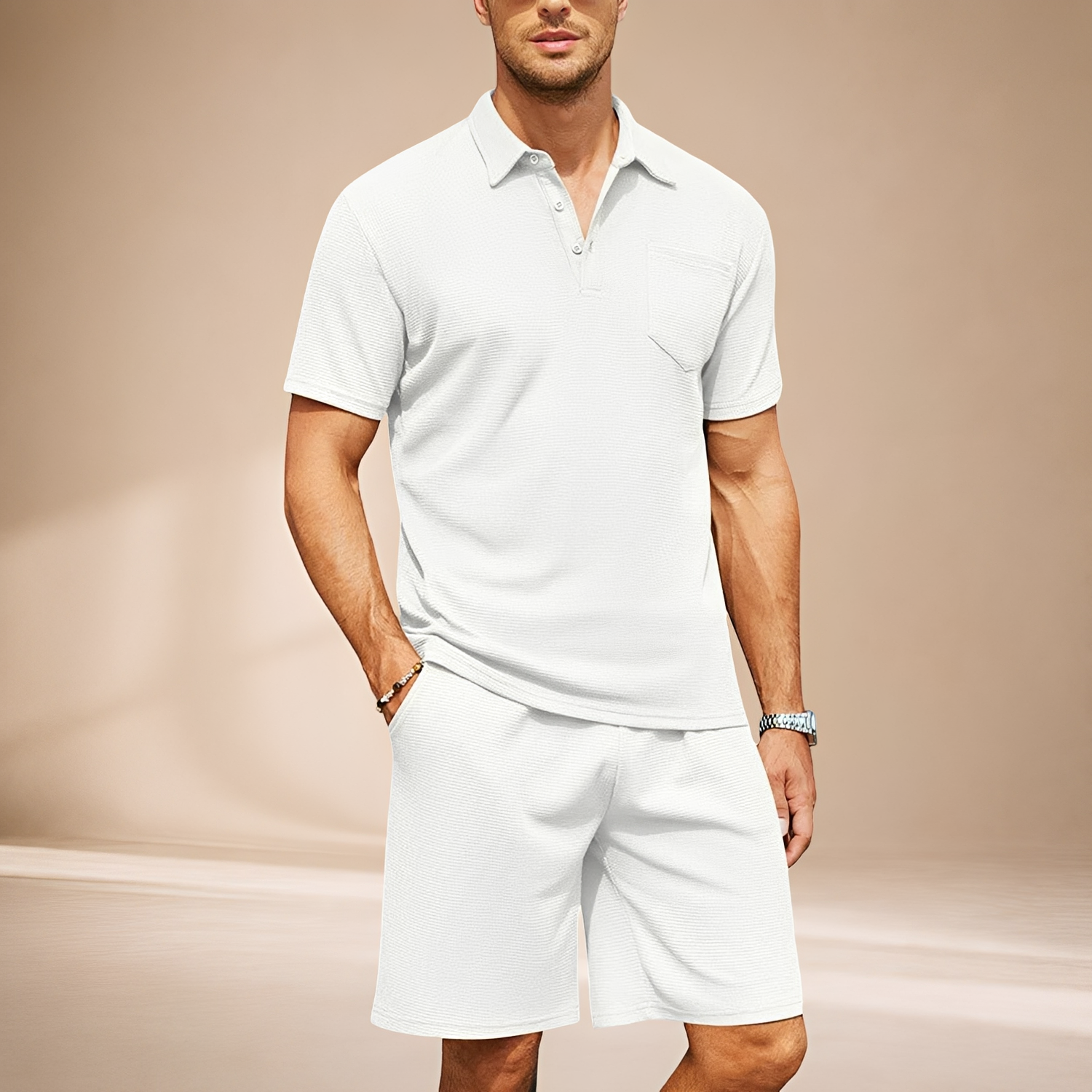 Barry - Luźny Zestaw Polo Waffle