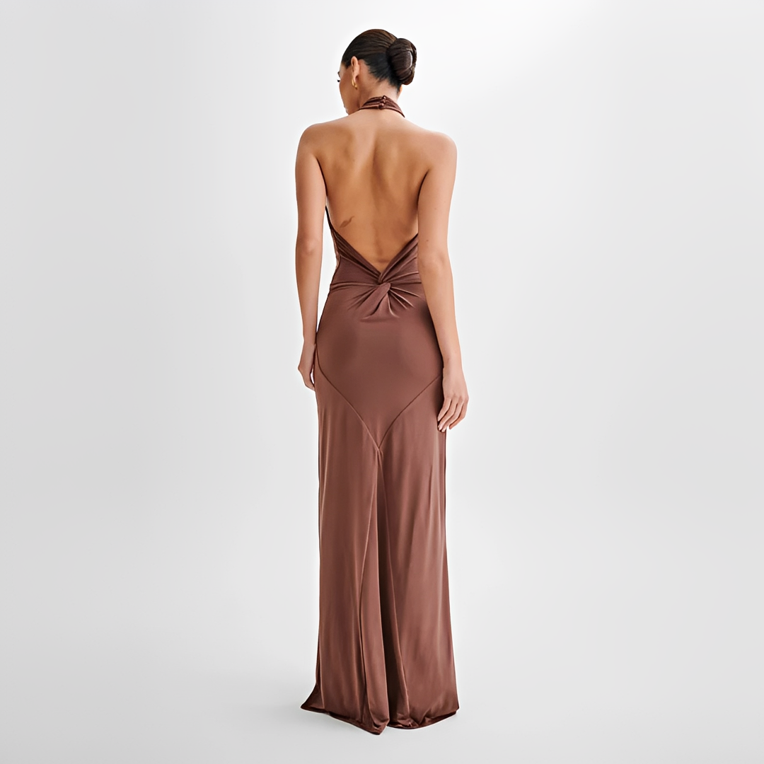 Jianna - Elegancka długa sukienka z wiązaniem przy szyi