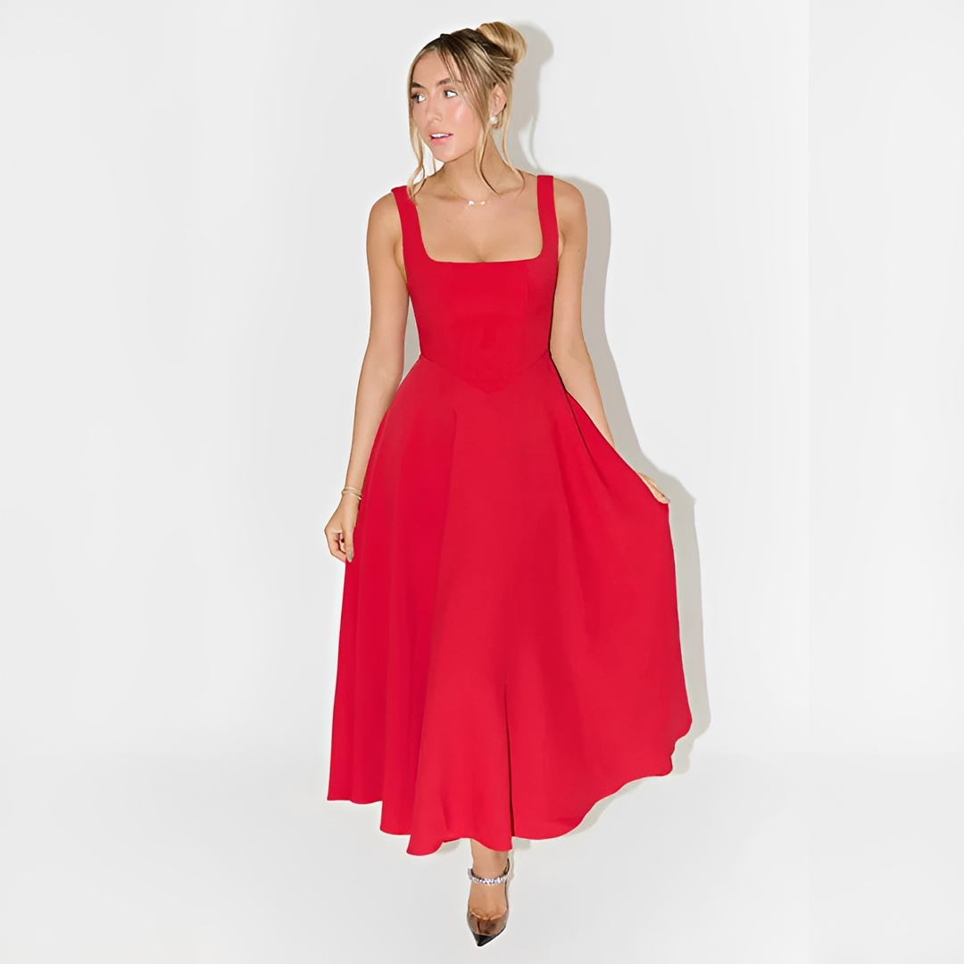 Yarabelle - Elegancka Midi Sukienka na Ramiączkach