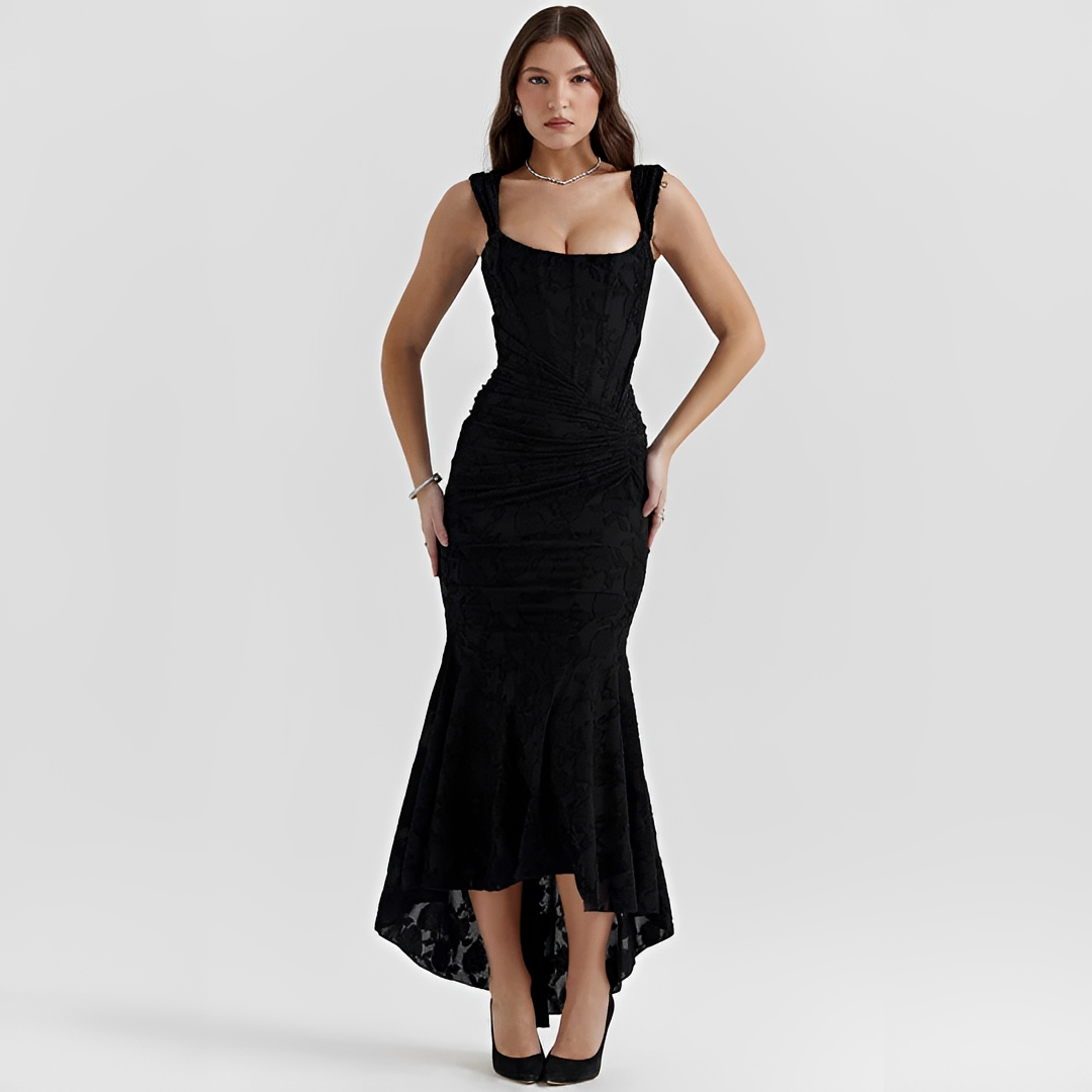 Cynthia - Elegancka Midi Sukienka z Wiązanym Paskiem