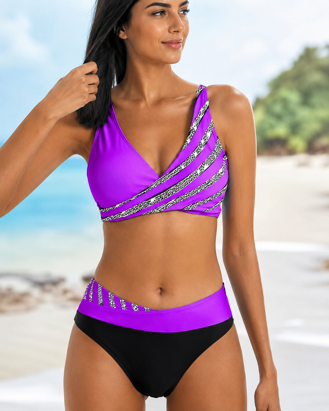 Deliana - Stylowy zestaw bikini dwuczęściowy w paski