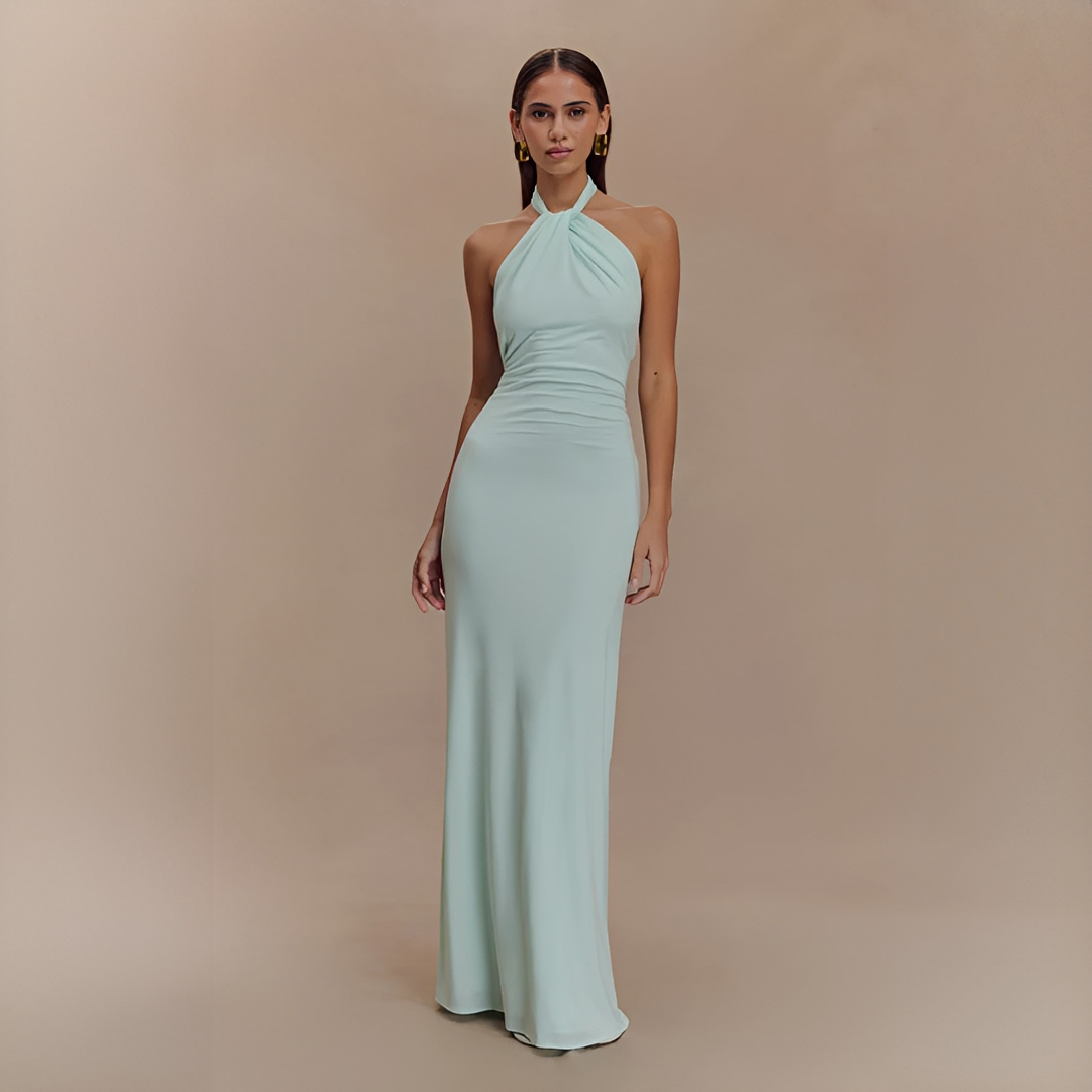 Jianna - Elegancka długa sukienka z wiązaniem przy szyi