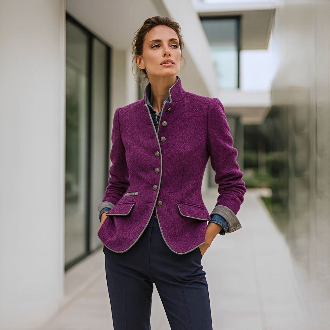 Valerie - Elegancki Kardigan z Wysokim Kołnierzem