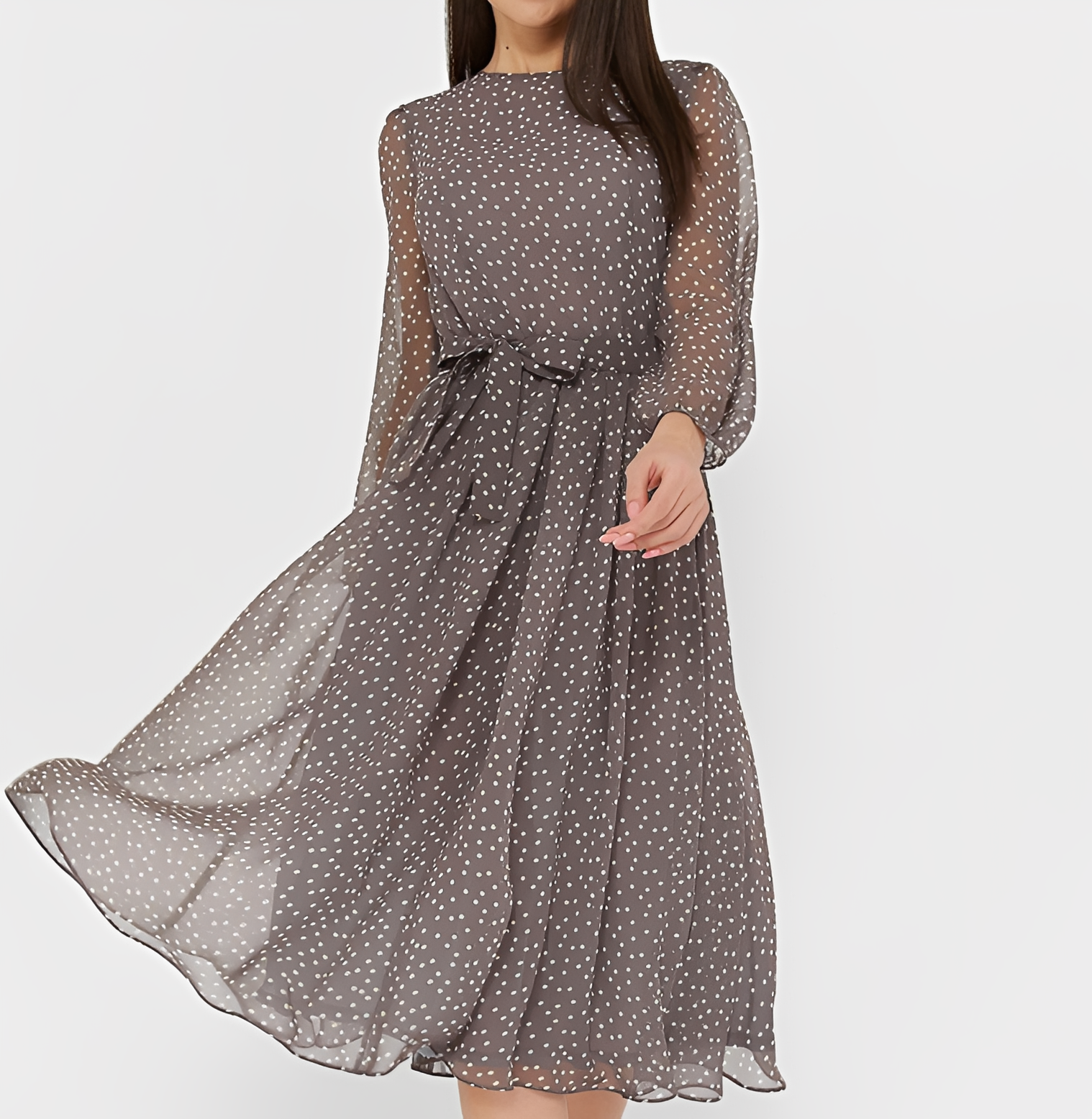 Tessa - Elegancka sukienka w kropki z długimi rękawami