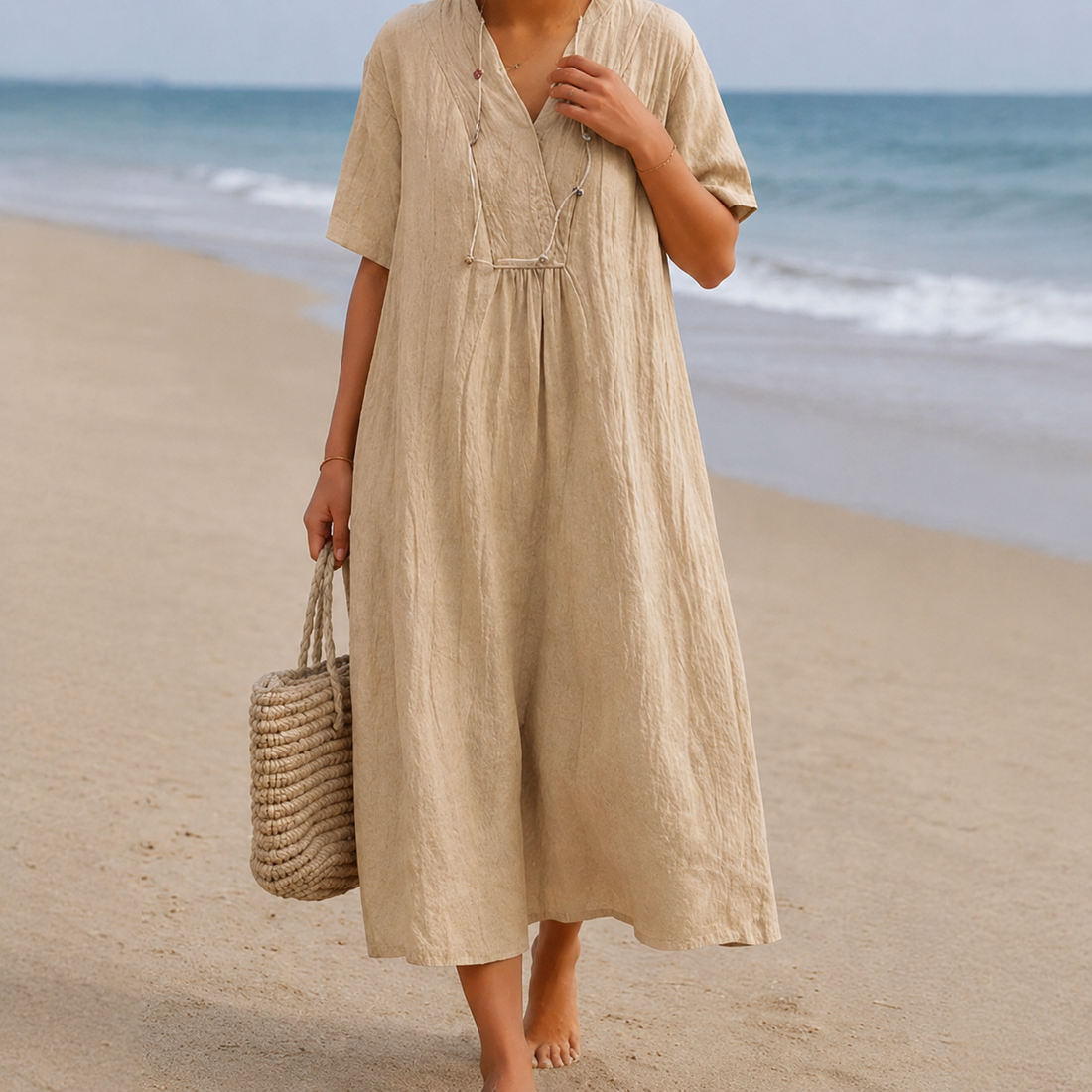 Kendra - Sukienka na co dzień z dekoltem w serek