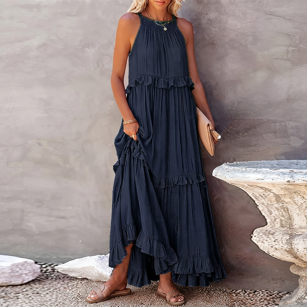 Vessa - Elegancka Maxi Sukienka z Falbanami