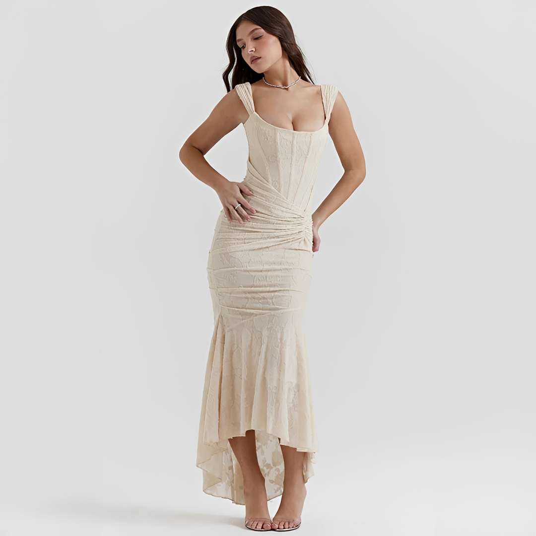 Cynthia - Elegancka Midi Sukienka z Wiązanym Paskiem