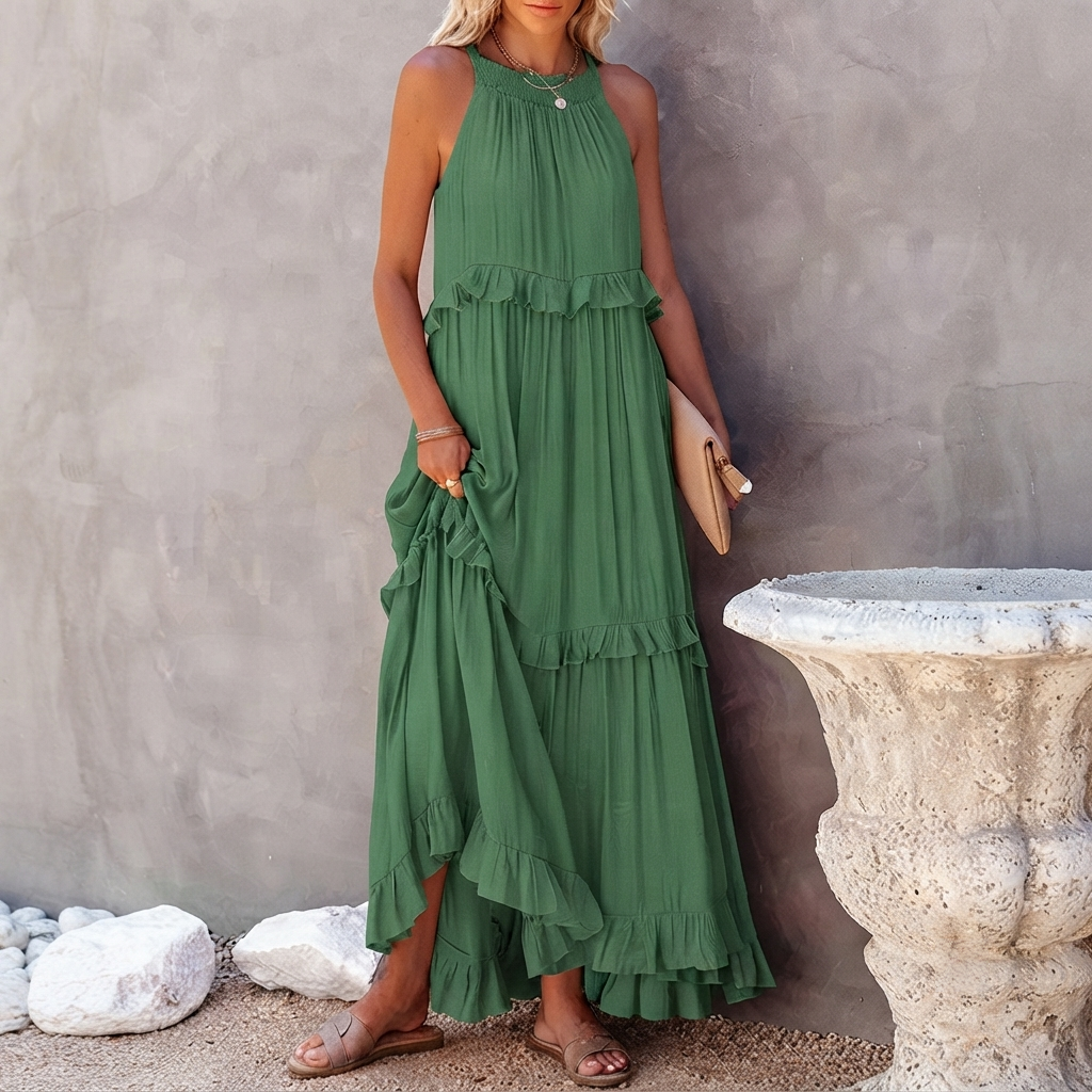 Vessa - Elegancka Maxi Sukienka z Falbanami