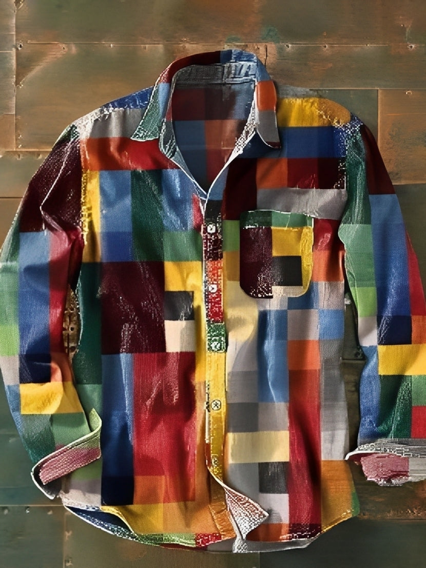 Charles – Koszula męska z długim rękawem – Retro i kolorowa