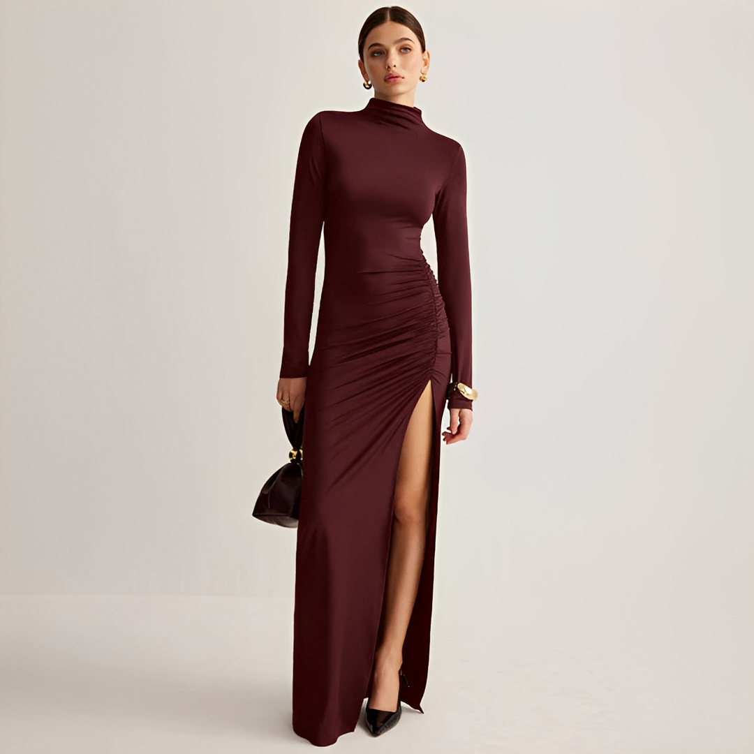 Marian - Elegancka Sukienka Maxi z Rozcięciem