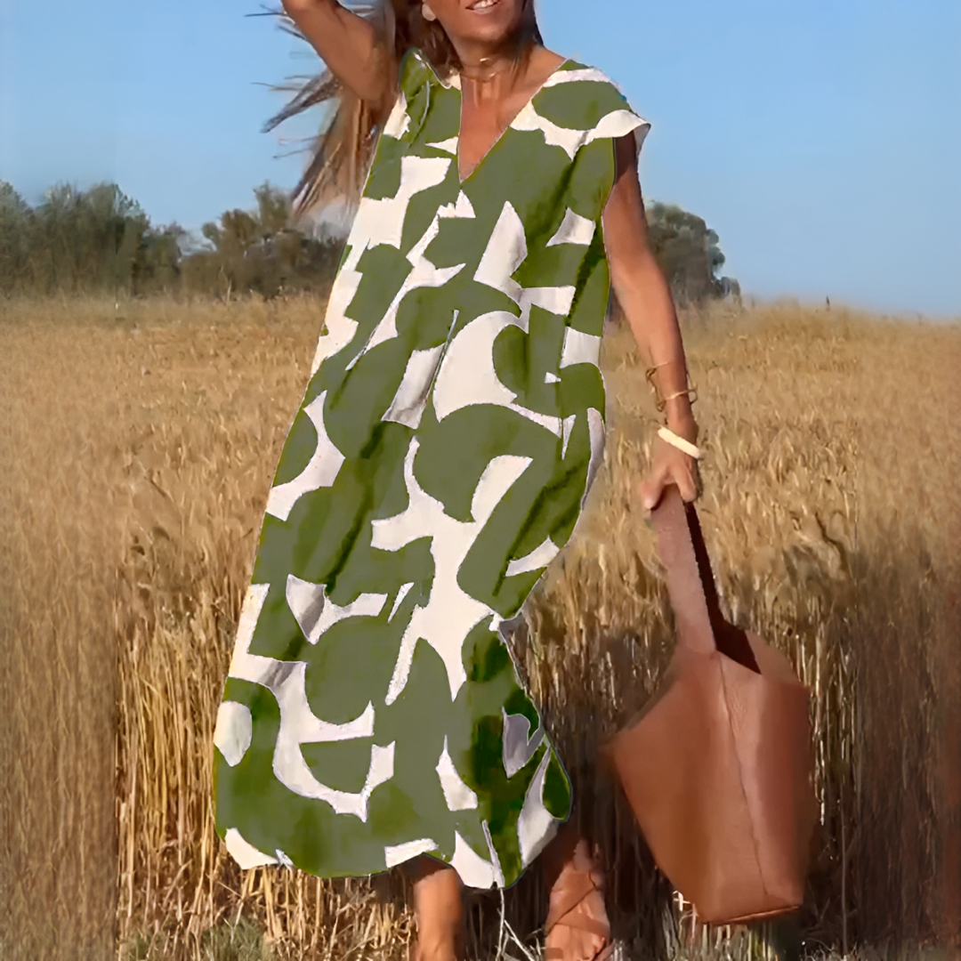 Vicky - Elegancka Luźna Sukienka z Dekoltem w Szpic