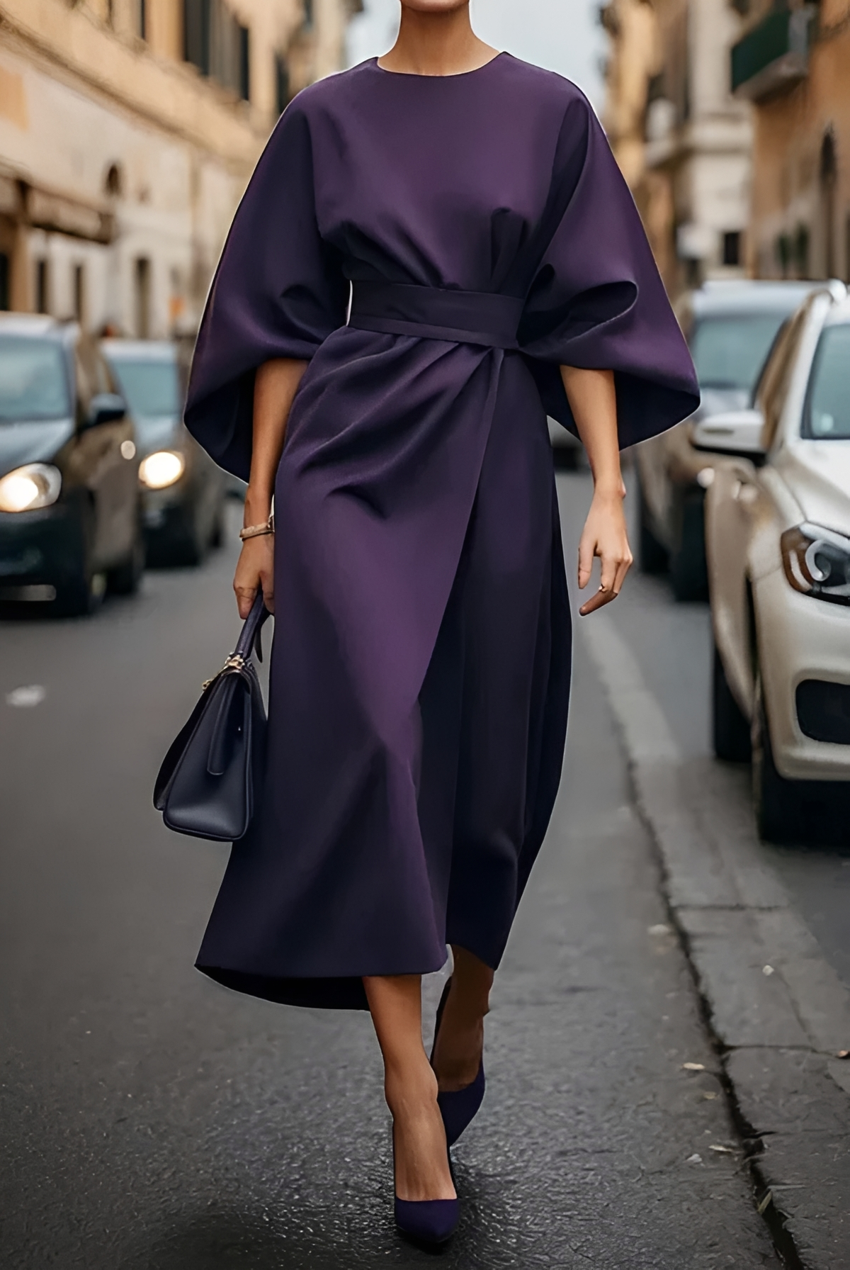 Vera - Elegancka Midi Sukienka z Paskiem