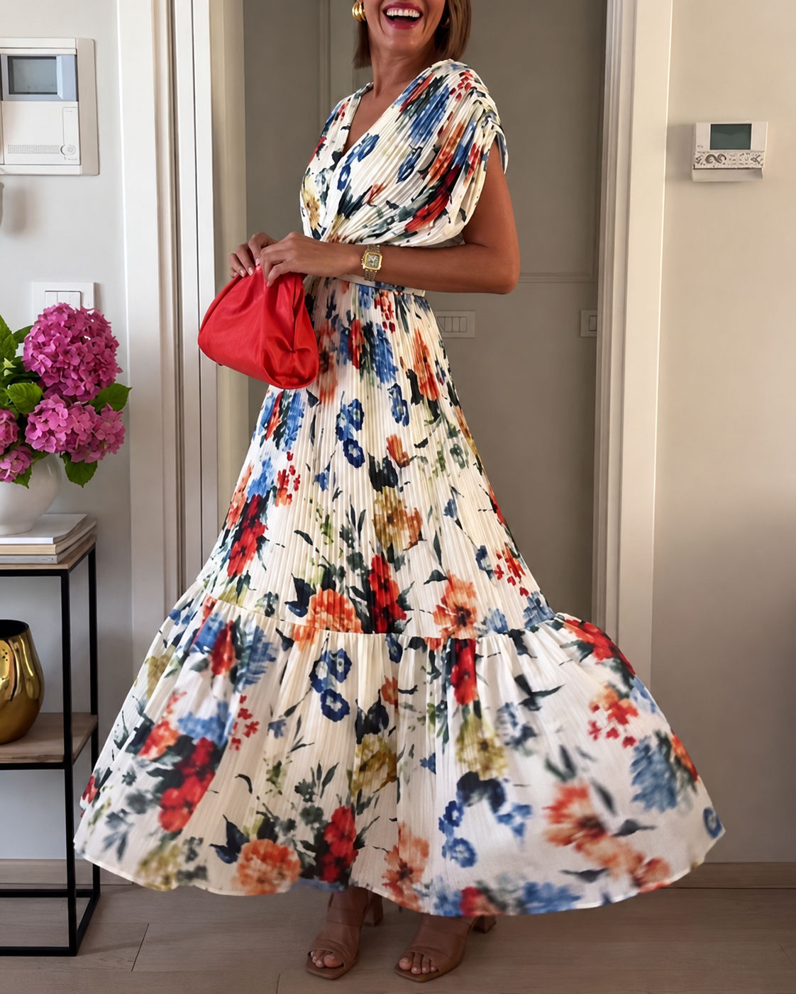 Sharon - Elegancka plisowana sukienka w kwiaty