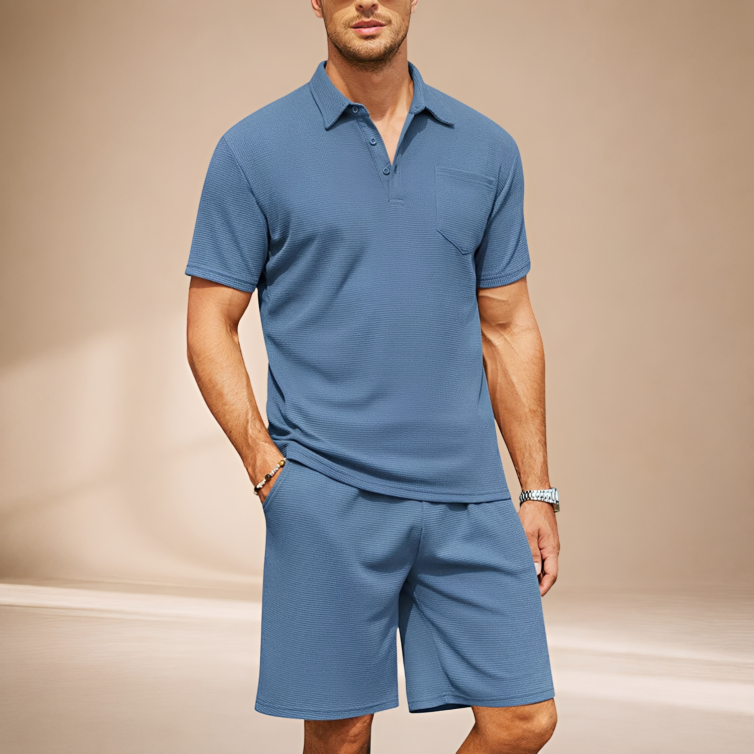 Barry - Luźny Zestaw Polo Waffle