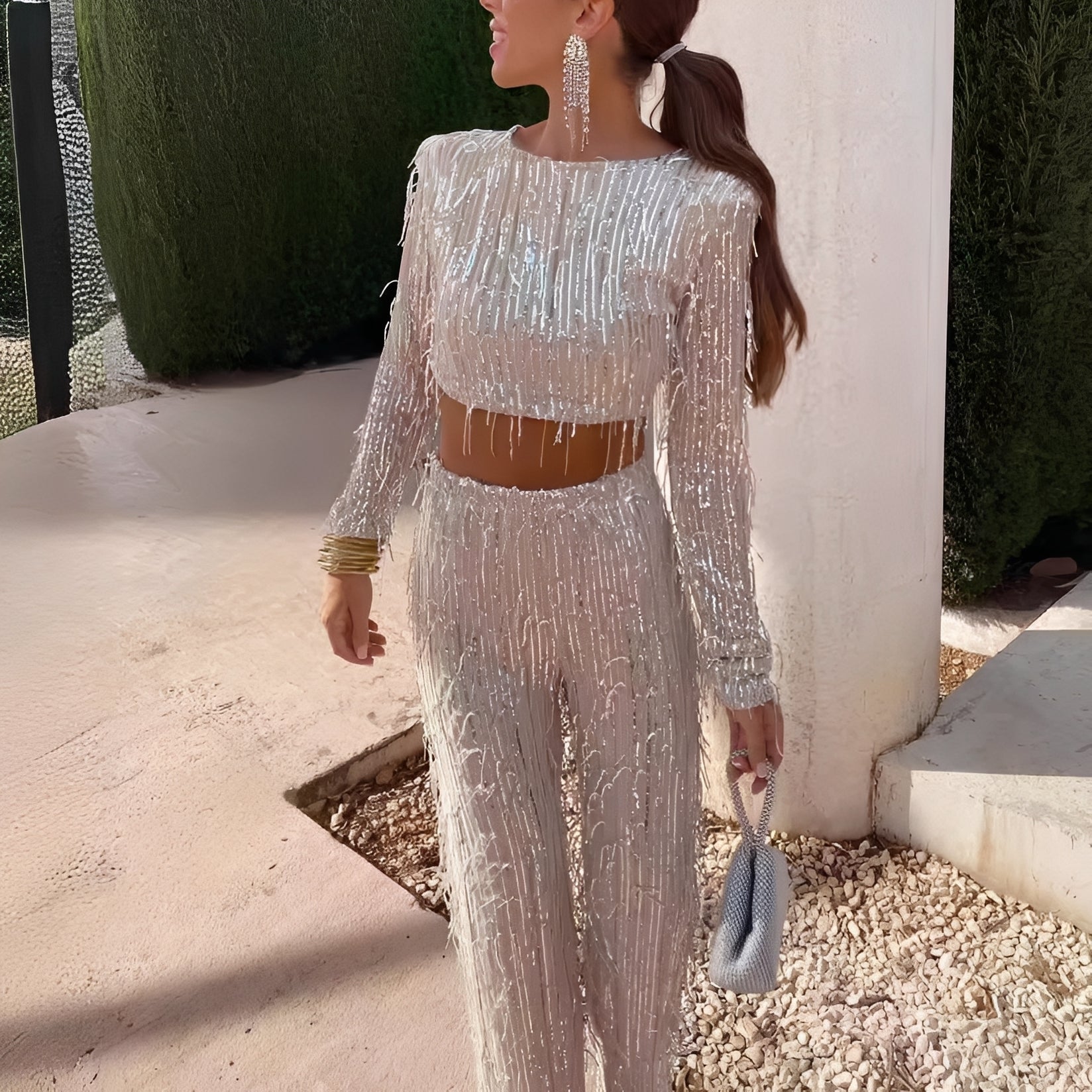 Meghan - Elegancki zestaw z frędzlami i cekinami
