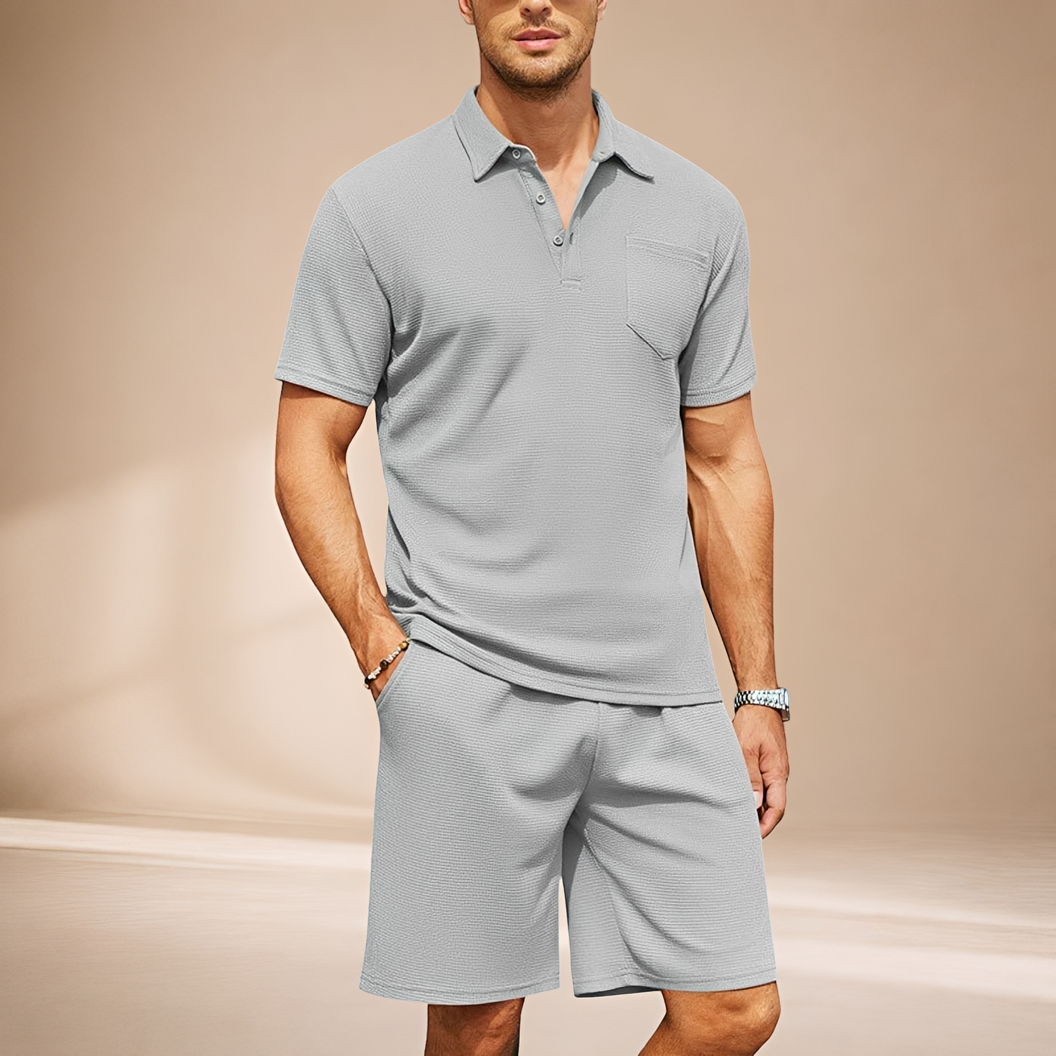 Barry - Luźny Zestaw Polo Waffle