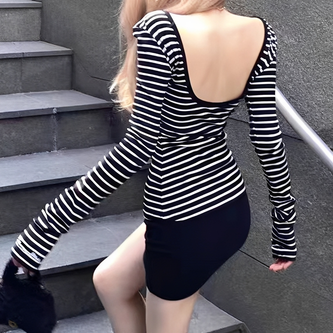 Michaila - Body z długim rękawem w paski