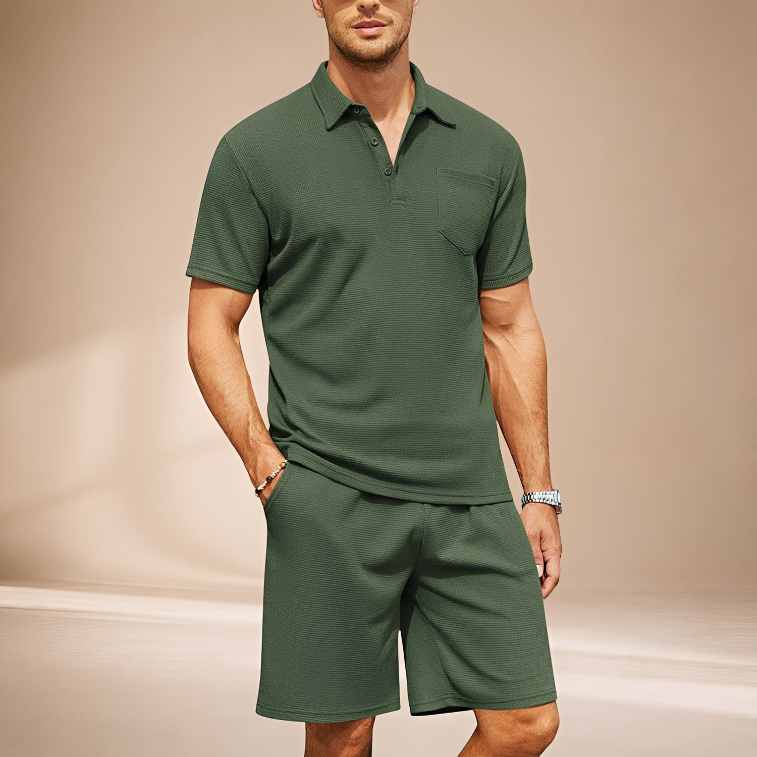 Barry - Luźny Zestaw Polo Waffle