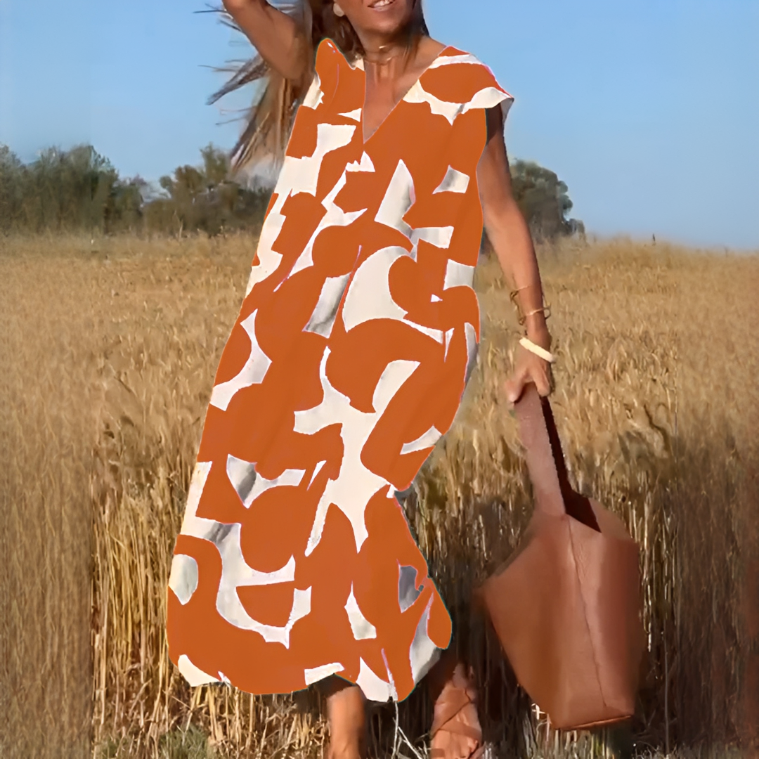 Vicky - Elegancka Luźna Sukienka z Dekoltem w Szpic