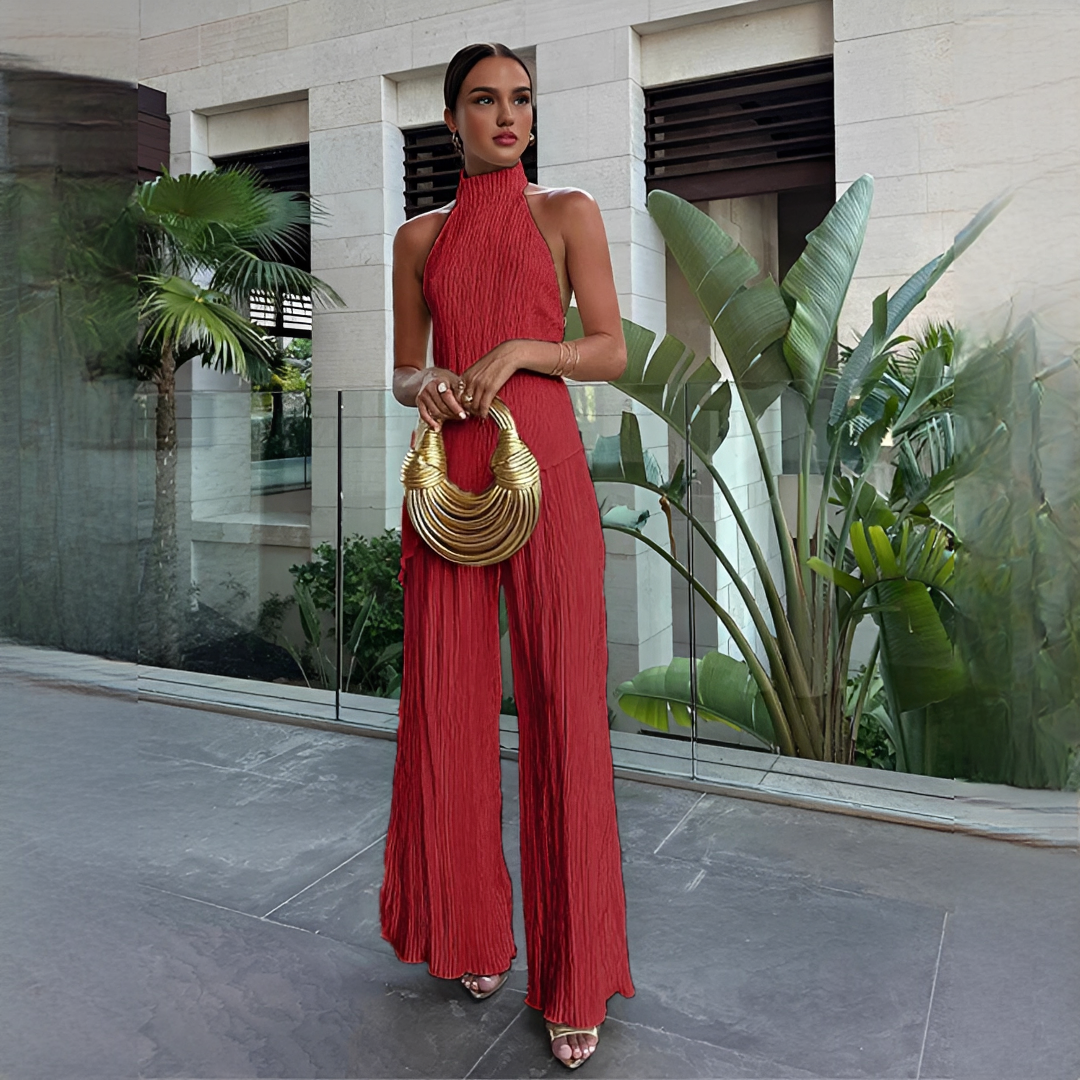 Elvissa - Elegancki top i spodnie z szerokimi nogawkami