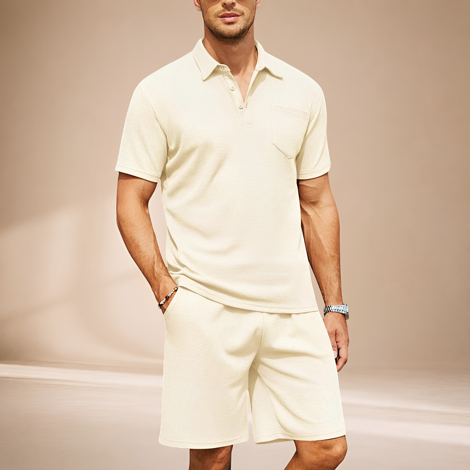 Barry - Luźny Zestaw Polo Waffle