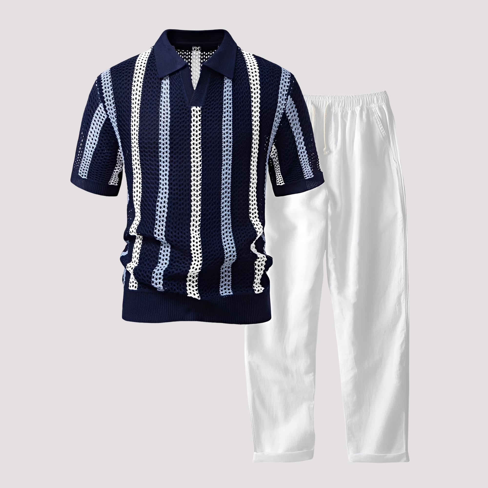 Richards - Wygodny zestaw polo w paski i spodnie