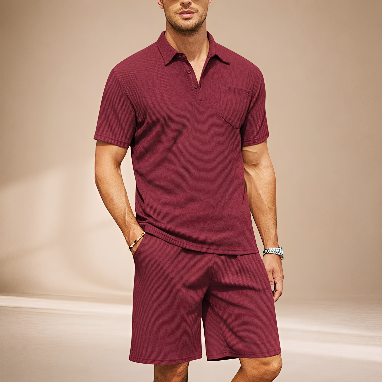 Barry - Luźny Zestaw Polo Waffle
