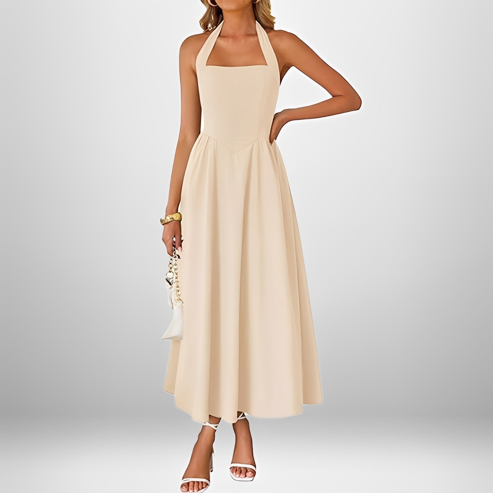 Joanna - Elegancka Sukienka Midi z Halterem