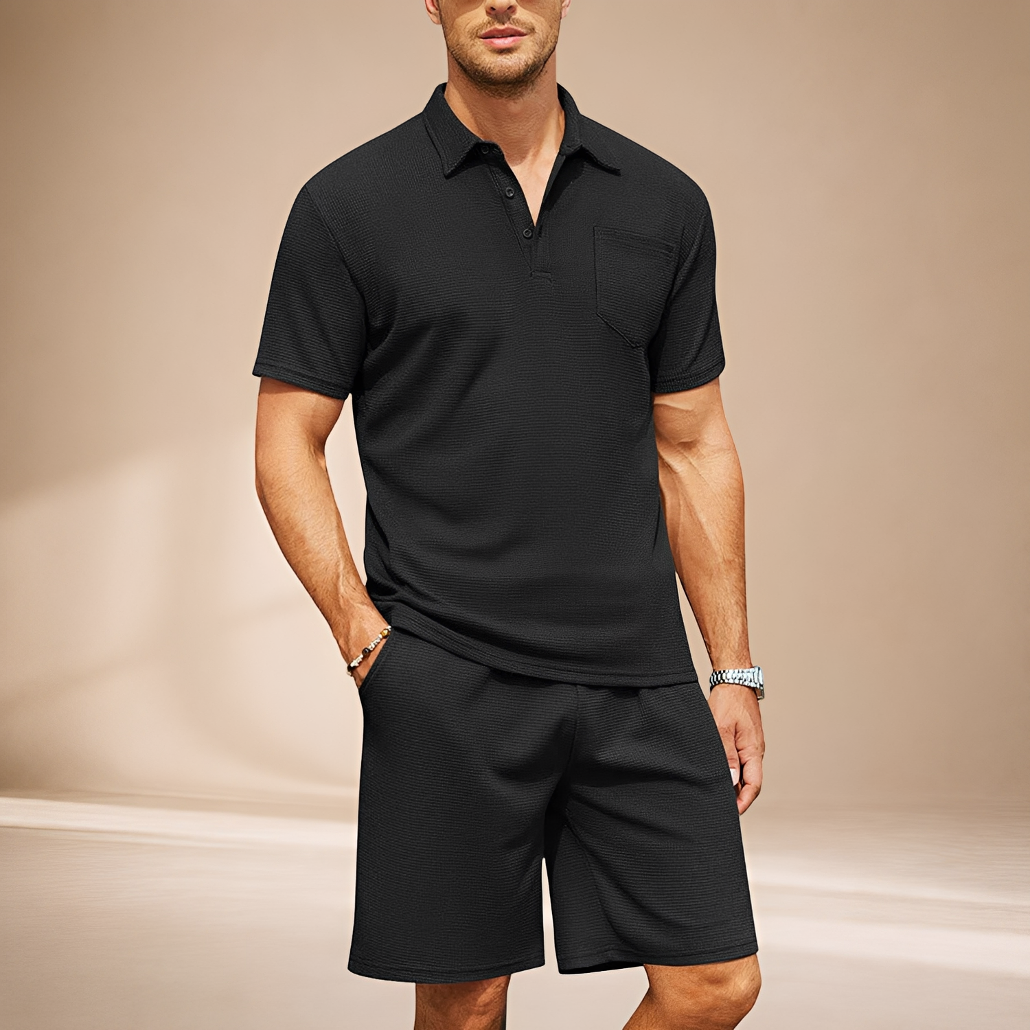 Barry - Luźny Zestaw Polo Waffle