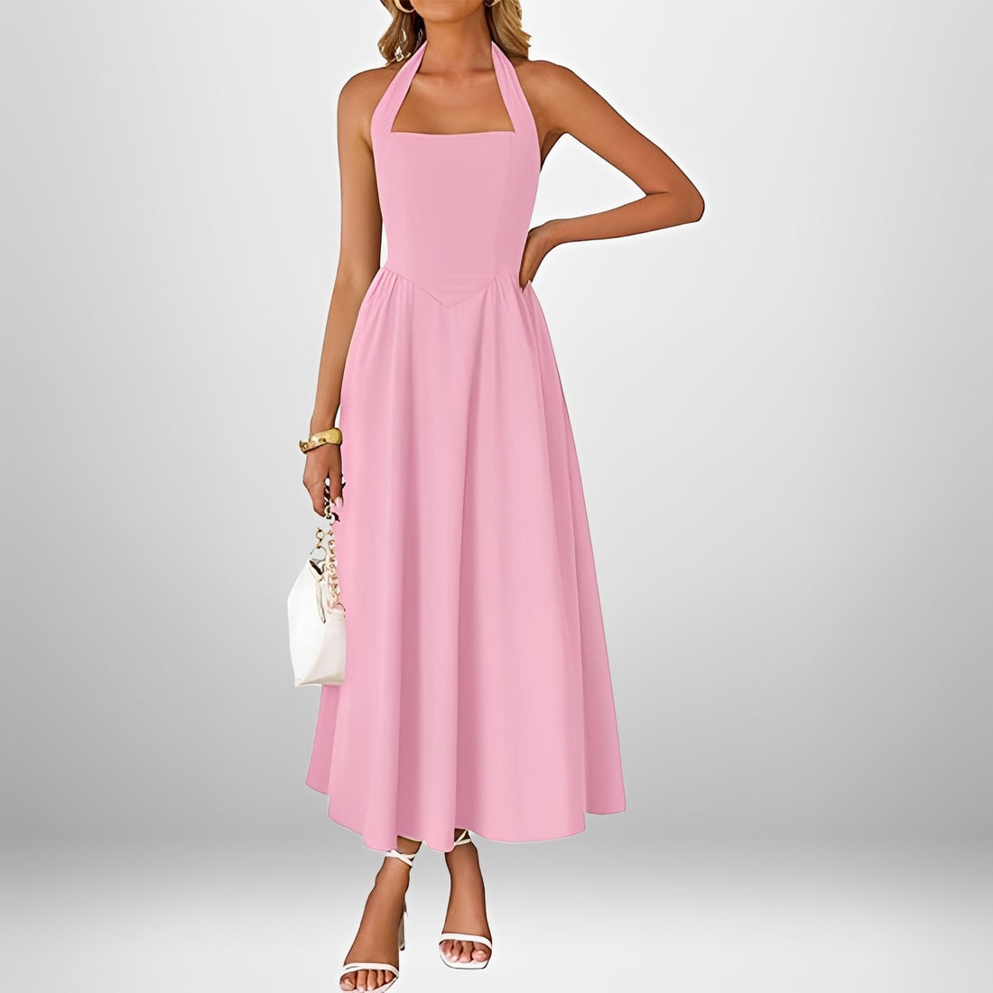 Joanna - Elegancka Sukienka Midi z Halterem