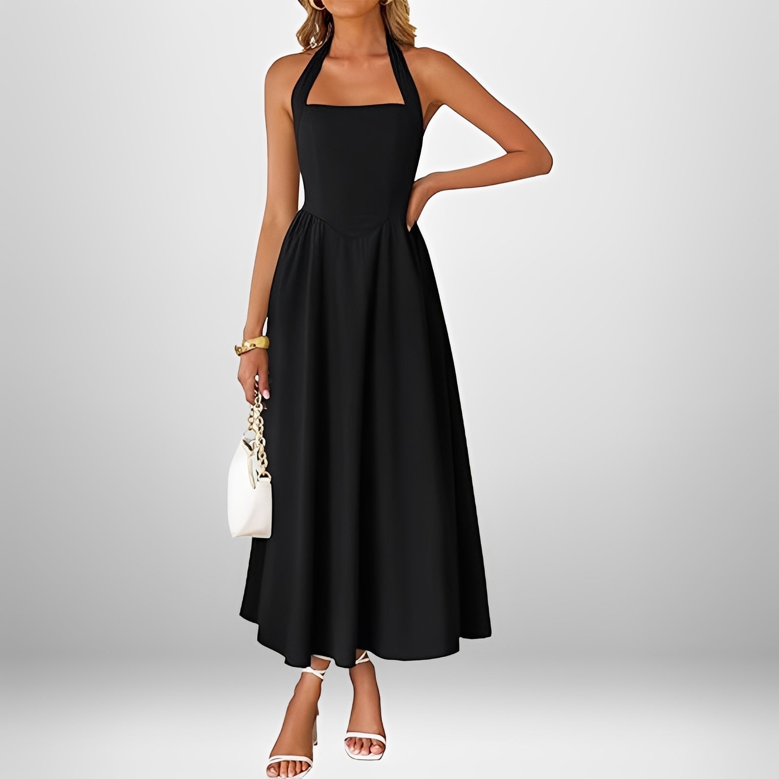 Joanna - Elegancka Sukienka Midi z Halterem