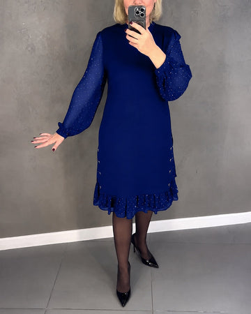 Gabriela - Elegancka Sukienka w Kropki z Długimi Rękawami