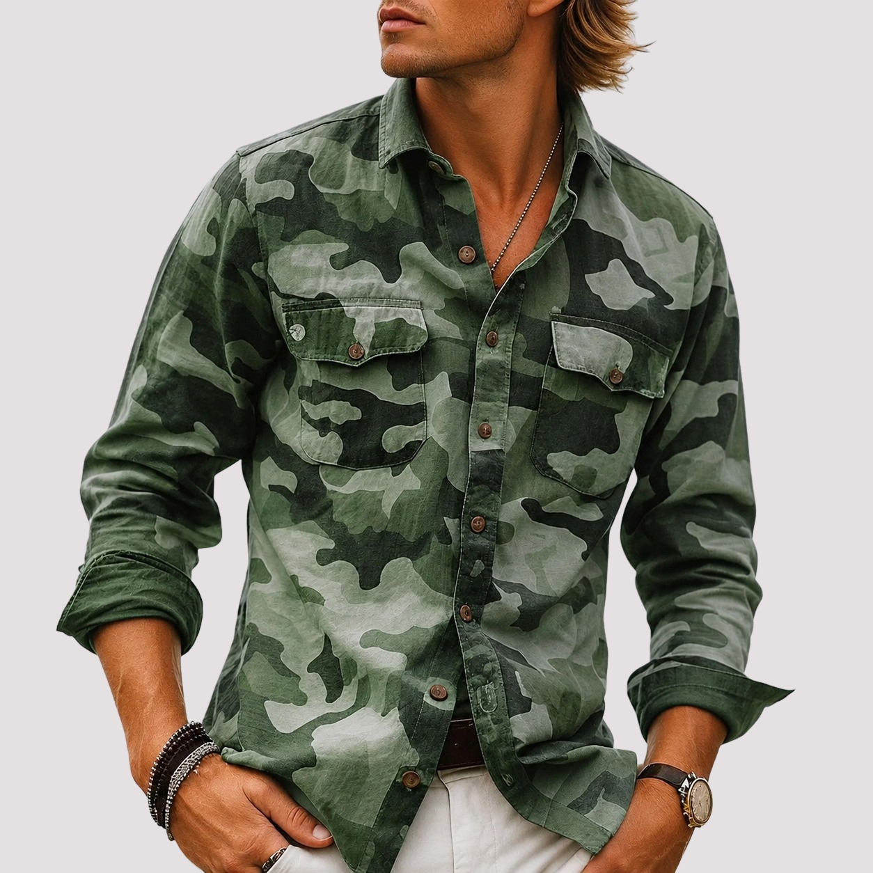 Jeffrey - Koszula z klapami w stylu militarnym