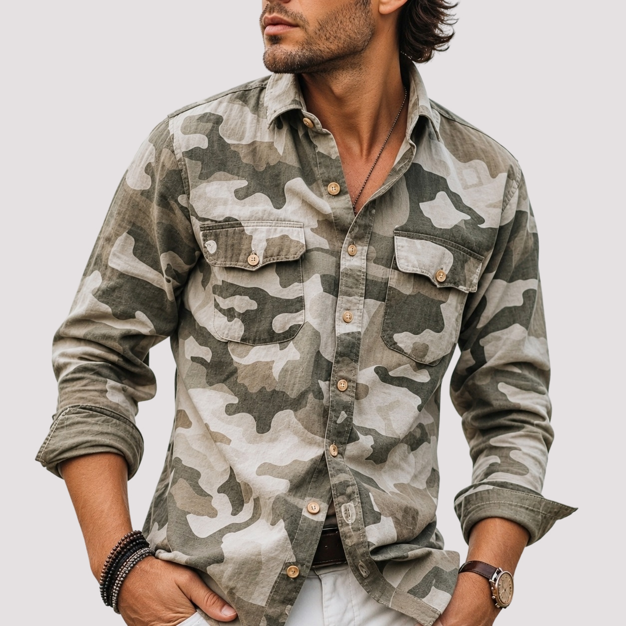 Jeffrey - Koszula z klapami w stylu militarnym